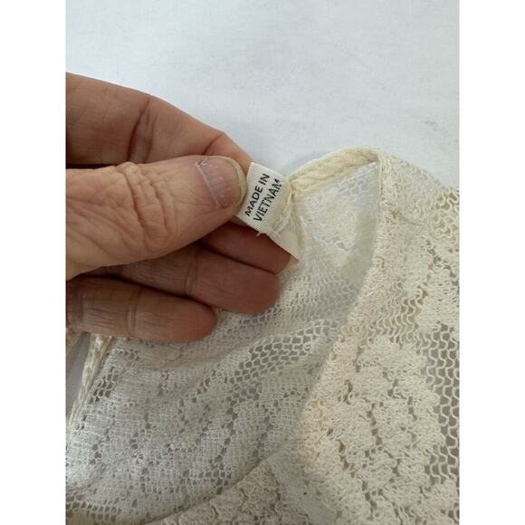 Boho Chloe & Katie Lace Linen-Looking Tank Top Stripes Neutral Ivory Blue Medium - Picture 7 of 10